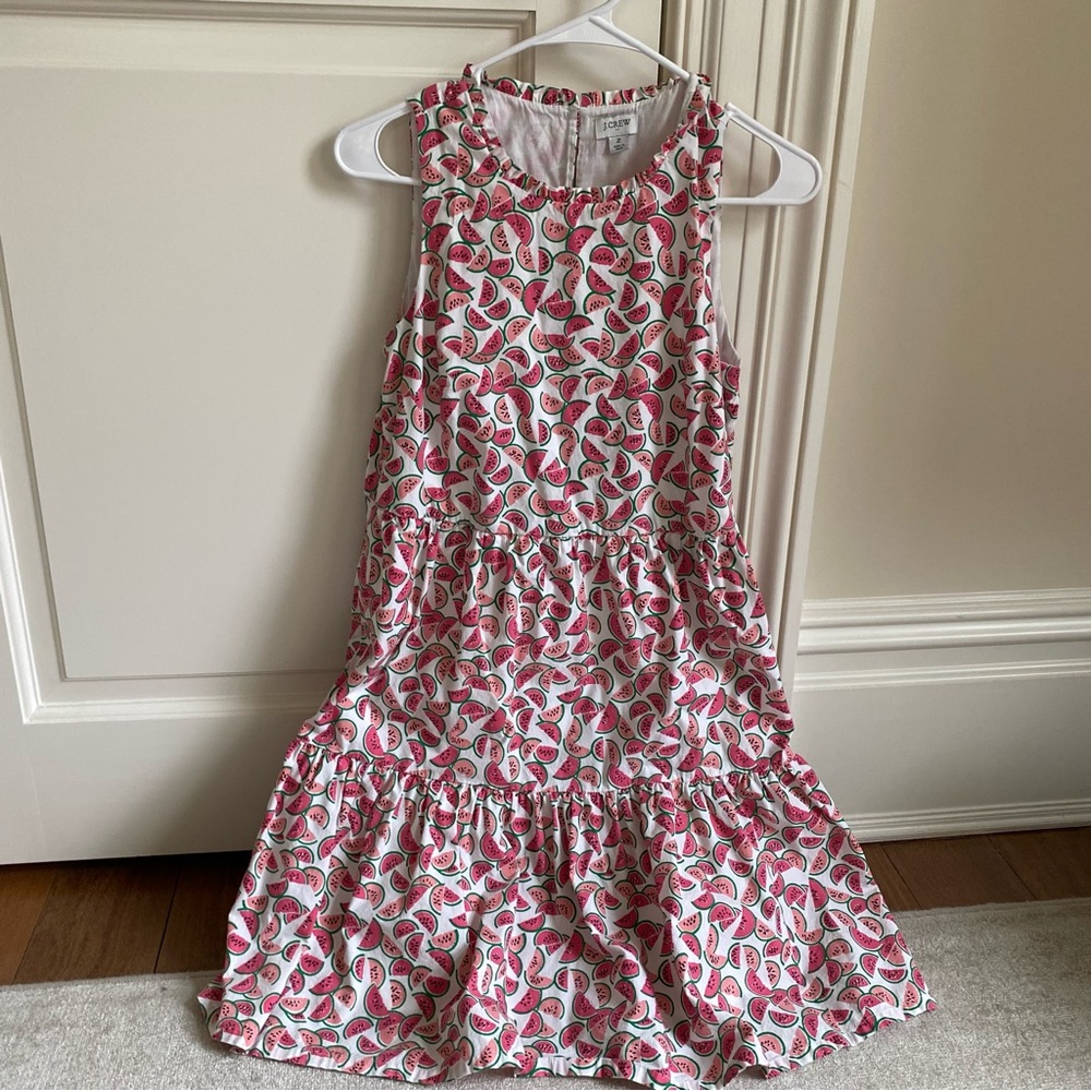 JCrew Watermelon Print Sleeveless Cotton Tiered Dress, Size 2